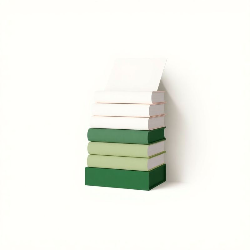 Three tiered document stacks in forest green and sage on a cream background